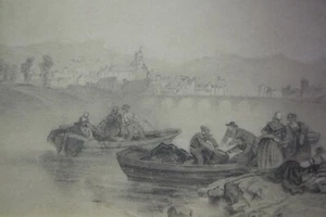 Rare original pencil ink wash antique 18th century provincial river landscape - Picture 1 of 10