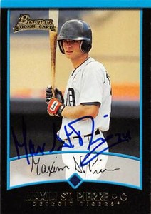 Maxim St. Pierre autographed baseball card (Tigers) 2001 Bowman Rookie #334