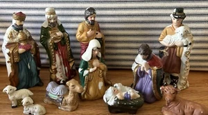 Vintage Ceramic Nativity set 11-piece Hand Painted 4.5" tall - Picture 1 of 9