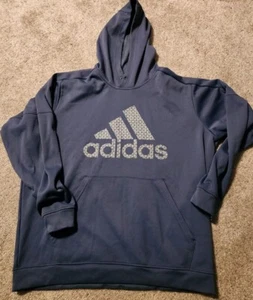 Adidas Sweatshirt Hoodie Herren Blau XXL 2XL Mesh Gefüttert Spellout Logo - Bild 1 von 7