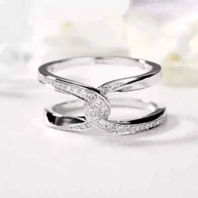 2Ct Round Cut Lab-Created Diamond 14K White Gold Plated Wedding Criss Cross Ring - Image 1 of 4