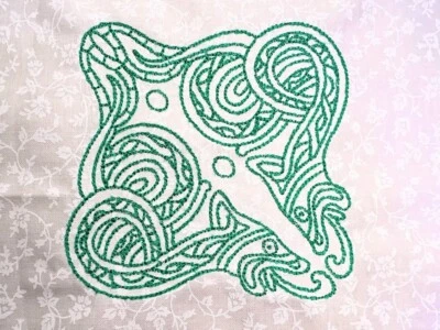 HANDMADE Green Celtic Symbols, Quilting Blocks, Machine Embroidered, 12 Designs