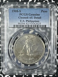 1908-S U.S. Philippines 1 Peso PCGS Cleaned-AU Details Lot#G026 Silver! - Picture 1 of 3