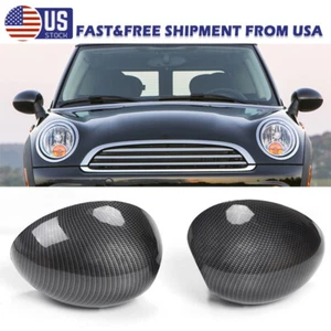 Pair For Mini Cooper R55 R56 R60 Rearview Mirror Cover Carbon Fiber Look 2007-13 - Picture 1 of 11