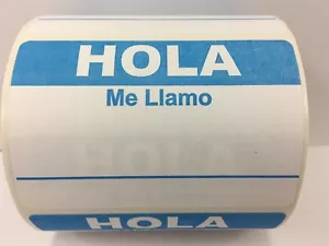 Etichette identificative etichetta nome HOLA ME LLAMO blu chiaro | 2"x3-1/2" | 300/Roll - Foto 1 di 3