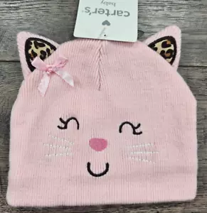 Baby Girl Clothes New Vintage Carter's 0-3 Month Pink Kitty Hat - Picture 1 of 2