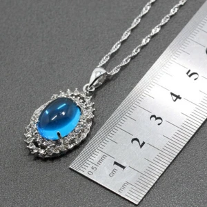 COLGANTE + CADENA DE PLATA 925 CON CABUJÓN COLOR AGUAMARINA. - Picture 1 of 3