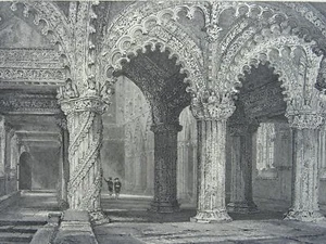c1830s Antique Scotland Print MID LOTHIAN - INTERIOR OF ROSLYN CASTLE by Allom - Picture 1 of 2