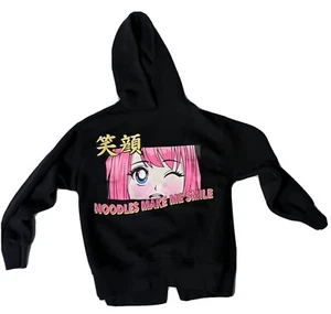 Zara Anime Sweatshirt “Noodles Make Me Smile” Girls Size 11/12  Black & Pink - Picture 1 of 5