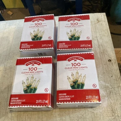 (4 BOXES) Holiday Time 100 Clear Mini Lights-Christmas-Wedding-NEW-Green Wire  - Image 1 of 4