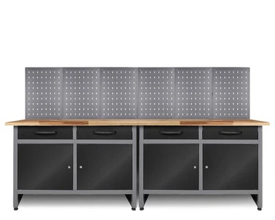 Ondis24 Werkstatt Set 240cm 2x Werkbank Metall 6x Lochwand Montagewerkbank - Bild 1 von 4
