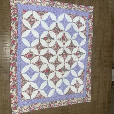 Handmade Cathedral Window Pillow Sham Floral Patchwork Vintage-Style Cottagecore - Image 1 of 4