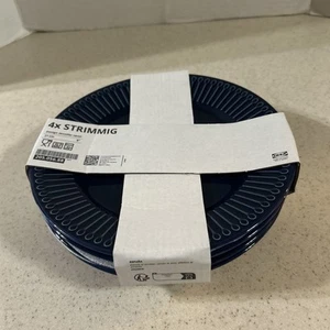 IKEA DARK BLUE STRIMMIG 8" STONEWARE PLATE'S SET OF 4 NEW - Picture 1 of 12