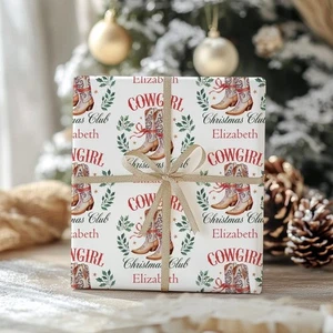 Personalized Cowgirl Christmas Wrapping Paper, Western Rodeo Festive Gift Wrap - Picture 1 of 6