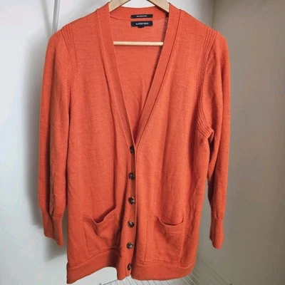 Lands' End Womens XL 100% Merino Wool Knit Button Down Cardigan Sweater Orange - Image 1 of 4