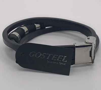 Pulsera Gosteel de Cuero con Cierre de Plata y Negro 657516 Totalmente Nueva Auténtica Foto 1 de 2