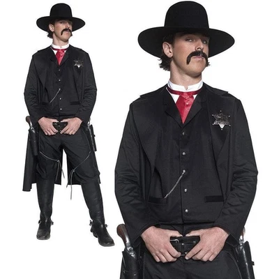 Adulto Salvaje Oeste Sheriff Vaquero Pistolero Disfraz Vestido Elegante Conjunto Mediano Foto 1 de 2