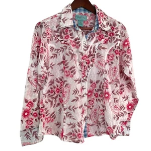 Camisa Occidental Tasha Polizzi Perla A Presión M Blanca Rosa Floral Top Blusa Puños Abatibles - Imagen 1 de 5