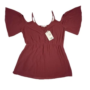 DR2 by Daniel Rainn L Red Open Shoulder V-Neck Blouse Adjustable Straps - Picture 1 of 21