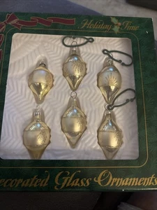 Set Of 6 Glass Decorated Tear Drop Gold Glitter Christmas Ornaments 2” G18 - Picture 1 of 3