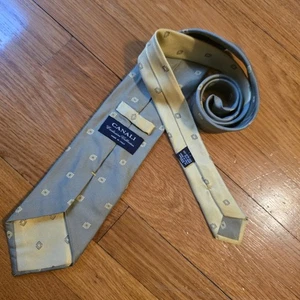 Uomo Canali Italia 100% Seta Jacquard Oro Quadrati Collezione Esclusiva 3 3/4x59" - Foto 1 di 8