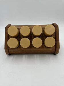 Vintage wood spice rack with 8 glass jars Wall Hung/Counter Top - Picture 1 of 18