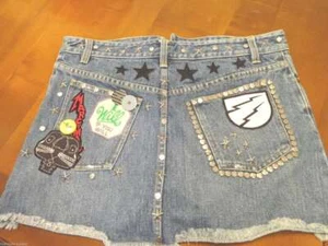 MARC JACOBS-DENIM SKIRT-SIZE-4-SILVER STUDS & APPLIQUES-AUTHENTIC-ONE OF KIND - Picture 1 of 7