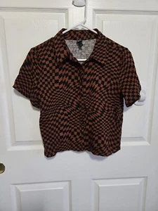 Damen Hemd mit Knopfleiste Wild Fable wellig kariert Burnt Orange schwarz Small Top - Bild 1 von 11
