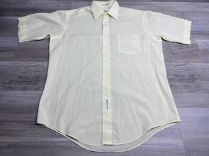 Vintage 60s 70s Oleg Cassini Mens Yellow Short Sleeve Button Up Shirt Size 15.5 - Picture 1 of 7