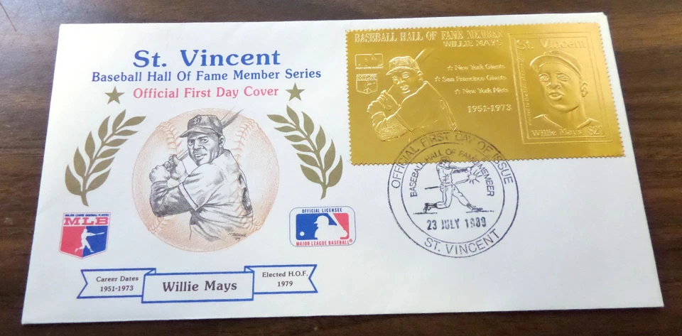 San Vicente - Lámina de Oro - BÉISBOL FDC SALÓN DE LA FAMA WILLIE MAYS 1989 Foto 1 de 1
