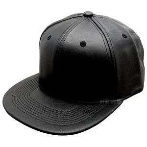 NUEVA GORRA SNAPBACK DE CUERO *NEGRA* BÉISBOL HIP HOP ERA LISA AJUSTADA PLANA PICO SOMBRERO - Imagen 1 de 4