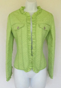 VINTAGE 1980s 90s PECK & PECK SILK JACKET MINT GREEN QUILTED RUFFLES SIZE SMALL - Picture 1 of 10