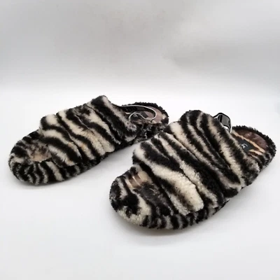 UGG женщин черный белый пух Yeah зебра печати стриженный мех тапочки 6 - Изображение 1 из 4