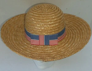 SOMBRERO DE PAJA ADULTO MUJER VERANO SOMBRERO ROJO BLANCO AZUL BANDA PATRIÓTICA SOL SOMBRERO ARCO USADO - Imagen 1 de 6