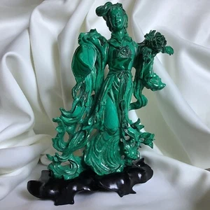 Malachit Kwanyin antike chinesische handgeschnitzte Statue Skulptur Figur grüner Stein - Bild 1 von 12