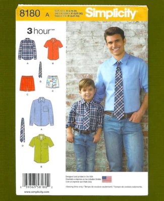 Men & Boys Shirts, Boxer Shorts, Tie Sewing Pattern (S-L/S-XL) Simplicity 8180 - Image 1 of 4
