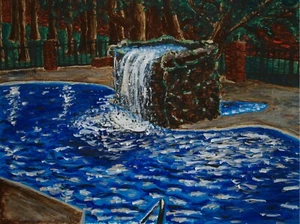 ✅Impresión Original Lienzo ARTE Cascada Piscina Paisaje Pintura Abstracto 16 x 20 - Imagen 1 de 1