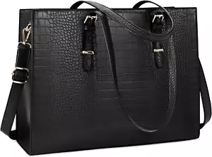 15.6 inch Laptop Tote Bag Leather Classy Computer Briefcase for Work Waterproof - Picture 1 of 12