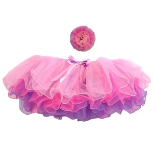 Kids Girls Birthday Tutu Skirt Tulle Pink Purple Princess Dance Hair Clip Flower - Picture 1 of 9