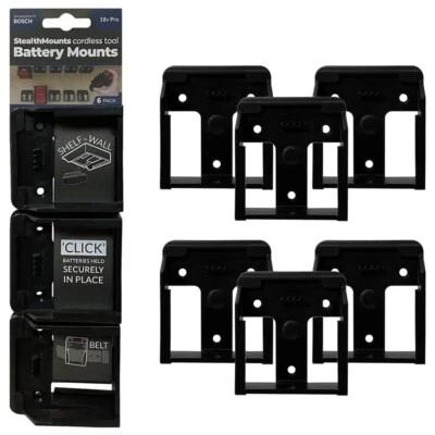 StealthMounts 18V Bosch Battery Holder - 6 Pack, Black, Plastic - Image 1 of 4