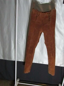 Women Suede Adjustable Drawstring Front Suede Pants Size 10, Rust - Picture 1 of 4