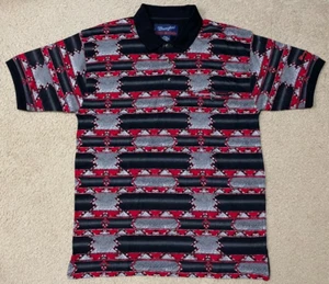 VTG 90s Wrangler Western Polo Shirt Men's L All Over Print Aztec Black Red Gray - Picture 1 of 8