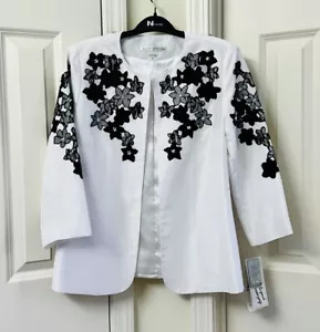 Peter Nygard 3/4 Sleeve Basic Jacket, White/Black - Picture 1 of 5