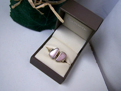 HERMOSO ANILLO MODERNISTA PLATA ESTERLINA SÓLIDA MADRE PERLA TRAPEADOR TALLA N 6.75 Foto 1 de 4