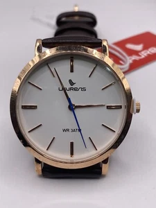 OROLOGIO LAURENS UOMO QUARZO ORO ROSA CINTURINO MARRONE NUOVO SCATOLA GARANZIA - Picture 1 of 12