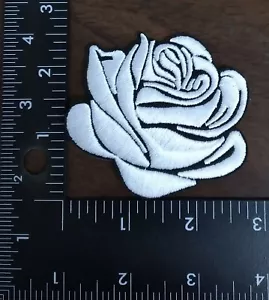 White Rose Iron-On/Sew-On Embroidered Patch - Picture 1 of 2