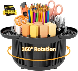 360 Degree Rotating Desk Organizer, Pencil Pen Holder for Desk with 5 Slots and - Picture 1 of 7