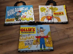 Ollies Store Reusable Tote Bag Good Stuff Cheap Double Sided Images 17x14.5 3pc - Picture 1 of 3