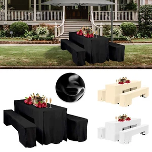 3PCS Rectangle Table & Bench Covers White Ivory Black Polyester Cloth Wedding - Picture 1 of 24