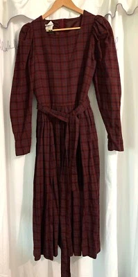 Vestido Laura Ashley De Colección Tela Escocesa Lana Algodón Talla UK 12 US 10 Primitive Cottage Core Foto 1 de 4